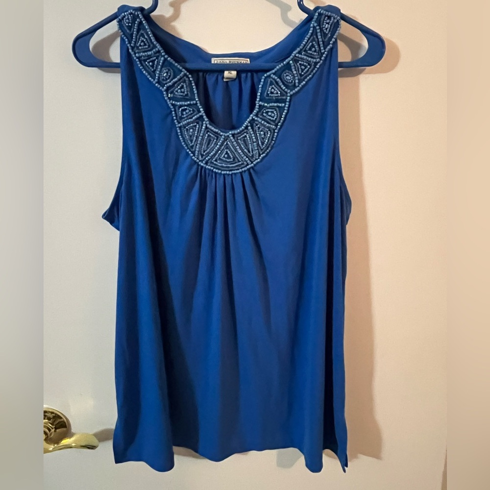 Dana Buchman XL Embroidered Blue Sleeveless Top